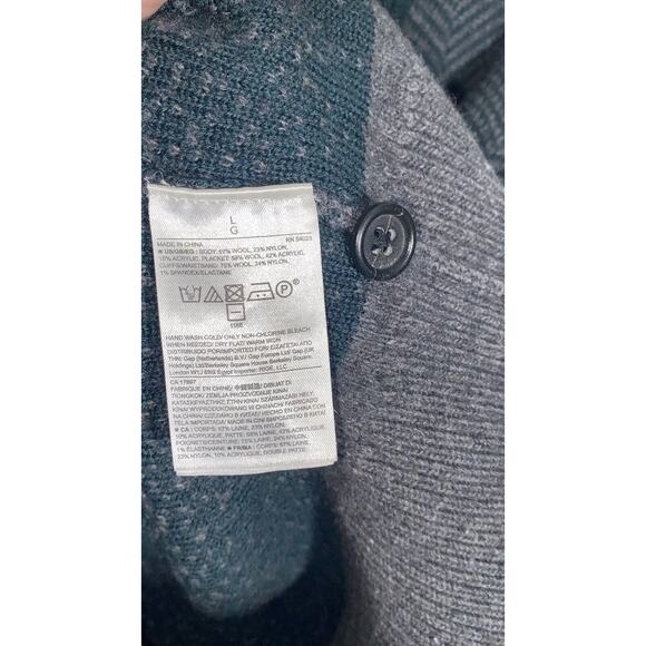Banana Republic Cardigan Mens Large Navy Grey Ombré Print Wool Button Up Sweater - Picture 8 of 10